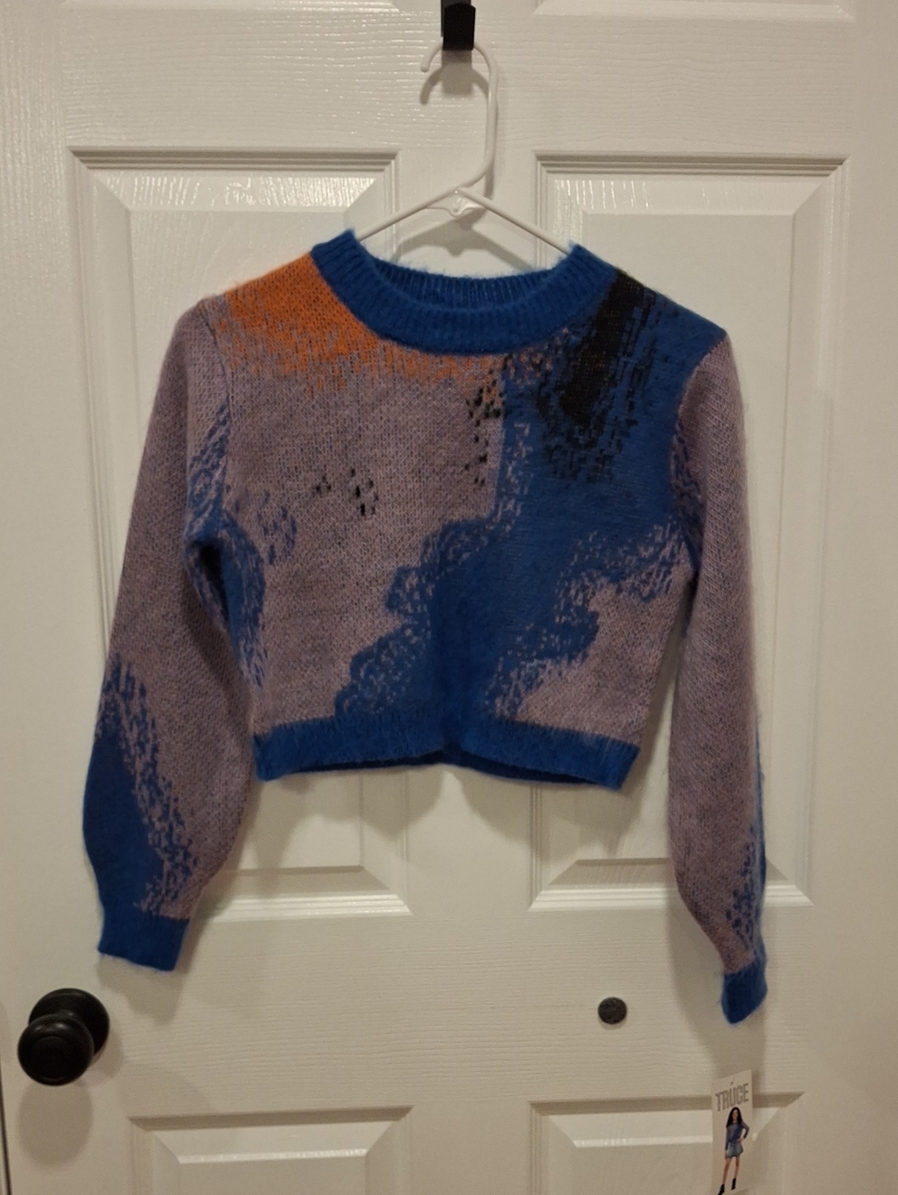 Truce. Blue & Lavender Abstract Cropped Sweater . Size 14